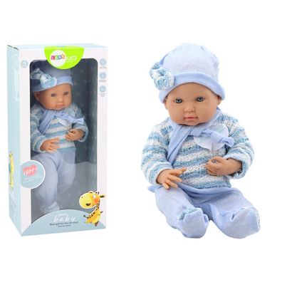 Leantoys Lalka Bobas Sweterek w Paski Czapeczka Szalik Niebieski