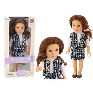 Leantoys Lalka W Eleganckim Ubranku W Krat? Br?zowe W?osy