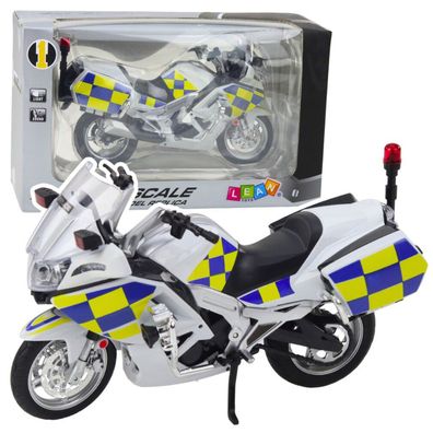 Lean Toys Metall Polizei Motorrad Lichter Klingt Weiß 1:12