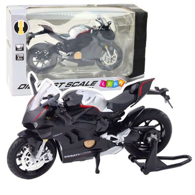 Lean Toys Sport Motorrad Metall Lichter Sounds Silber Teile Schwarz V4 1:12