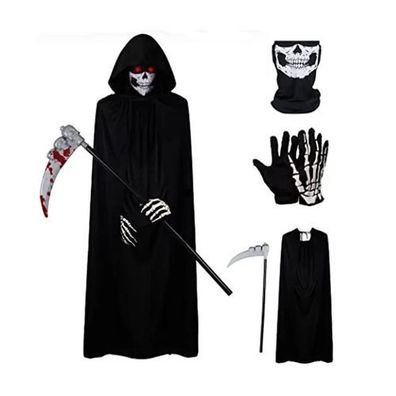 Totenkopf Skelett Kostém Umhang Set Kinder Erwachsene Halloween Cosplay Outfit