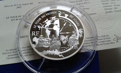 20 euro 2006 Frankreich Jules Verne in 80 Tagen um die Welt 5 Unzen Silber PP