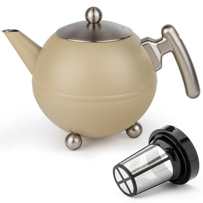 Bredemeijer Teekanne 1,2 Liter beige doppelwandig Edelstahl Kanne & Tee-Filter