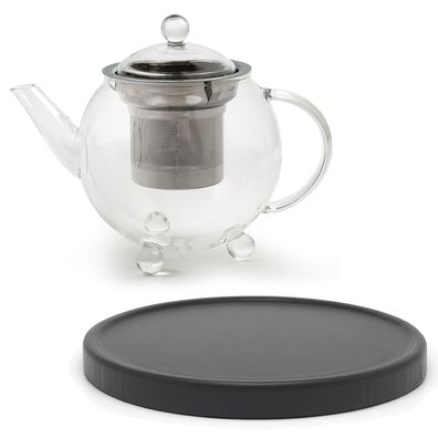 Bredemeijer Mini Glas-Teekanne 0,5L einwandig Kanne & Filter Untersetzer schwarz