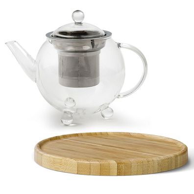 Bredemeijer Mini Glas-Teekanne 0,5 L einwandig Kanne & Filter Untersetzer braun