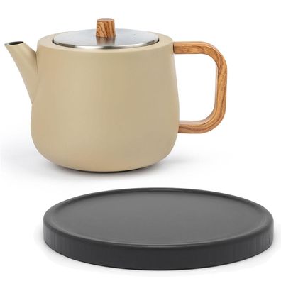 Bredemeijer Teekanne 1.1 L Edelstahl beige doppelwandig Filter Untersatz schwarz
