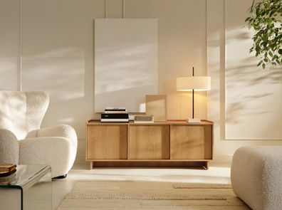 TV Lowboard Fernsehtisch YASUMI (147 cm) – Eiche Carmel (Japandi)