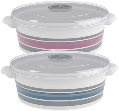 Centi Kunststoff Mikrowellendose weiß mit Streifen pastellfarben 22 x 8,5 cm ca