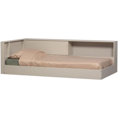 Eckbett Carter Kiefer FSC, modernes Stauraumbett in L-Form, hellgrau, 215 x 118