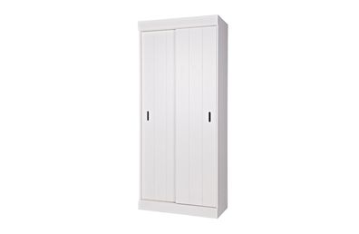 Schrank Row mit Schiebetüren, Kiefernholz lackiert, modern, weiß, vier