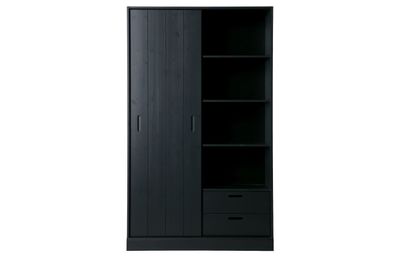 Schiebetürschrank Move aus Kiefernholz, skandinavisches Design, schwarz,