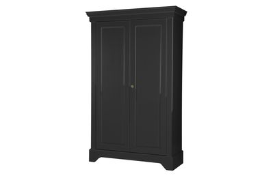 Schrank Isabel aus Kiefernholz, klassischer Landhausstil, Schwarz, mit Schloss