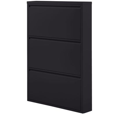 Schuhschrank Sabine aus Metall, modernes Design, Schwarz, platzsparend, 3 Fächer
