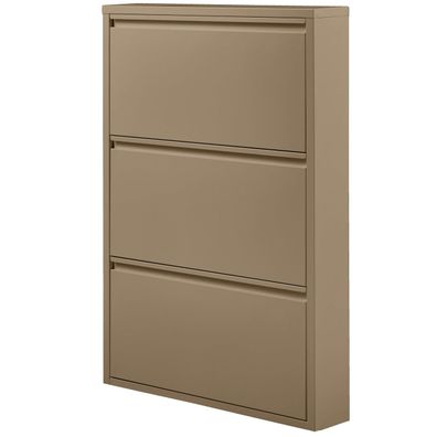 Schuhschrank Sabine aus Metall, modernes Design, sandfarben, drei Fächer,