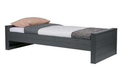 Bettgestell Dennis aus Kiefernholz, modern, dunkelgrau, natürliche Maserung,