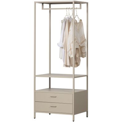 Kleiderschrank Ferris aus Metall, modern offen, Sand, 70 cm breit, viel Stauraum