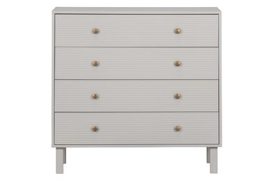 Kommode Madu aus Kiefernholz, modern klassisch, hellgrau, vier Schubladen,