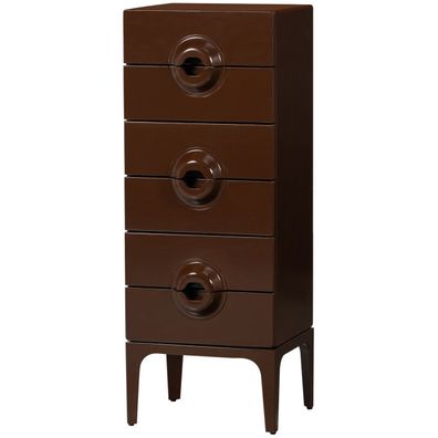 Kommode Merge aus Eukalyptusholz, Retro Chic Design, braun rot, 6 Schubladen,