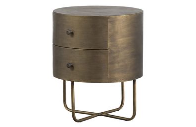 Nachttisch Glossy Rund Metall, modern elegant, Gold Messing, kompakt mit 2