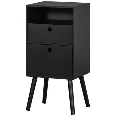 Nachttisch Ozzy aus Holz, modern, schwarz, lackiert, mit 2 Schubladen und