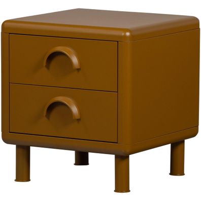 Nachttisch Rune Metall, Retro Design mit 2 Schubladen, honiggelb, 45 x 42 x 42