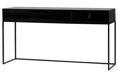 Konsole Silas aus Eschenholz, modernes Design, schwarz, zwei Schubladen,
