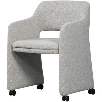 Esszimmerstuhl Lyric Bouclé, modern gepolstert mit Rollen, hellgrau, bequem für