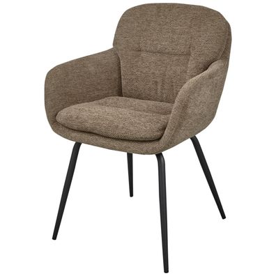 Esszimmerstuhl Runa aus Chenille-Stoff, modernes Design, sandfarben, gepolstert,