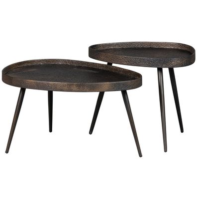 Beistelltisch Crude 2er-Set aus Metall und Holz, modern, antike Bronze,