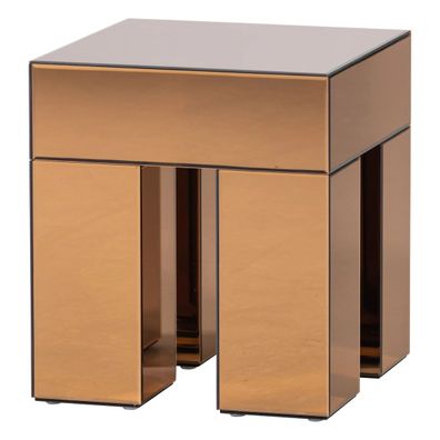 Beistelltisch Mirror - Holz & Spiegelglas Braun, 45 x 45 cm (Gr. 45x45x50 cm)