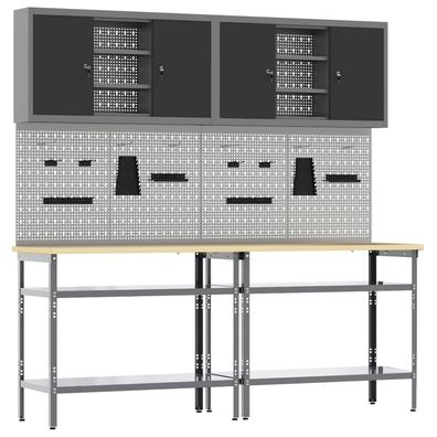 vidaXL Werkbank-Set 8 pcs Schwarz und Grau Pulverbeschichteter Stahl