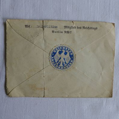 Siegelmarke Vignette auf Briefumschlag Reichstag Abgeordneter , Dr. Perlitius
