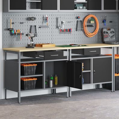 vidaXL Werkbank-Set mit Regal 2 pcs Schwarz und Grau 200 x 55 x 85 cm
