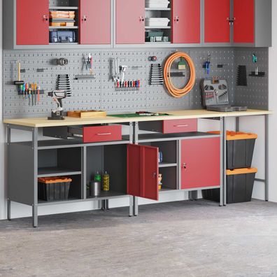 vidaXL Werkbank-Set 3 pcs Schwarz und Grau Pulverbeschichteter Stahl