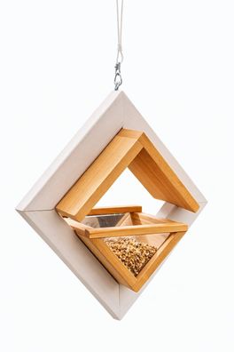 Modernes Vogelhaus aus Holz zum Aufhängen - offenes Futterhaus mit Regenschutz für Ga