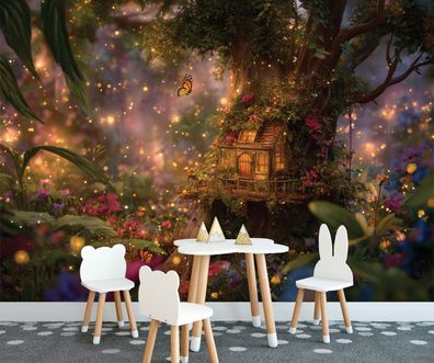 Vlies Fototapete Kinderzimmer Zauberwald Baum Beige TAPETE XXL Mädchen Jungen