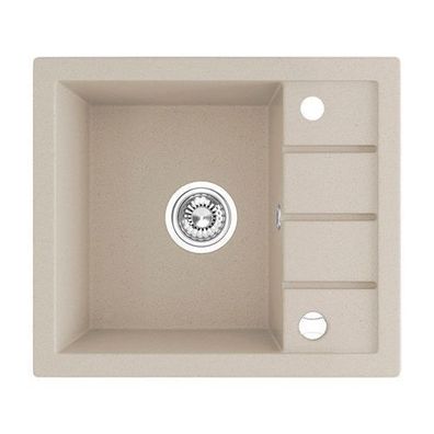 Granitspüle Einzelbecken T. III 50x57 Beige mit Abtropffläche | Siphon im SET!