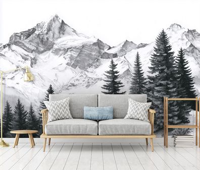 Vlies Fototapete Gebirge Weiß Schwarz TAPETE XXL Mädchen Jungen
