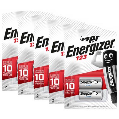 5x Energizer CR123 CR 123 CR17345 CR123A Lithium Photo Batterie 3V 2er Blister
