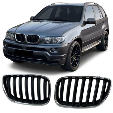 Sport Kühlergrill Frontgrill Schwarz Chrom passt für BMW X5 E53 1999-2003
