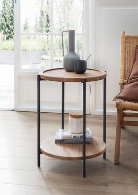 Beistelltisch 40x55cm 'Lissabon' Wildeiche Stahl schwarz rund