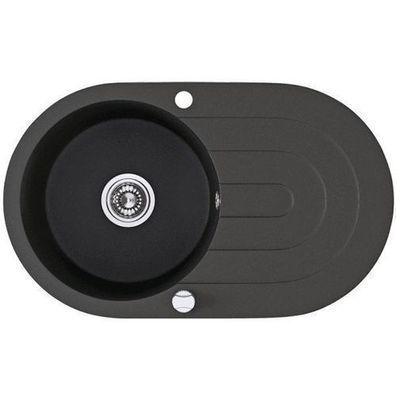 Granitspüle Einzelbecken DAFNE 47x78 Schwarz mit Abtropffläche | Siphon im SET!