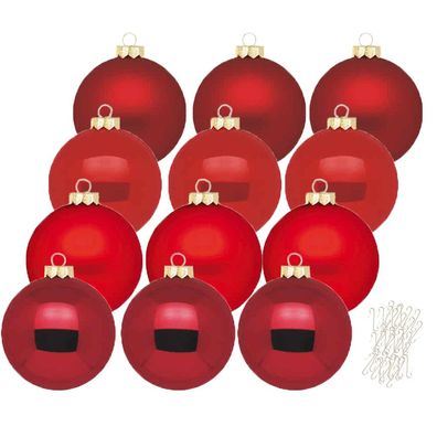 Weihnachtskugeln Ruby Red 12 Stk 8cm + Haken Inge-Glas