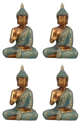 4 Stück Buddha Figuren Set 14cm türkis gold Mudra Schutz Segen Dekoration Deko