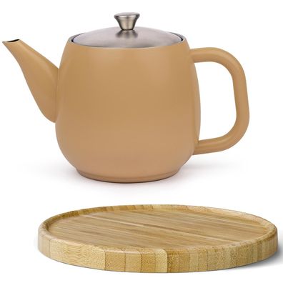 Bredemeijer Teekanne 0,9 L latte-braun Edelstahl doppelwandig Untersetzer braun