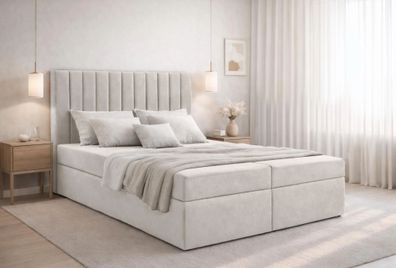 AX LIVING Bett mit Bettkasten 160x200 cm Bursa Boxspringbett Beige ohne Topper