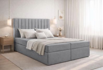 AX LIVING Bett mit Bettkasten 160x200 cm Bursa Boxspringbett Grau ohne Topper