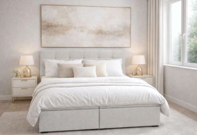 AX LIVING Bett mit Bettkasten 160x200 cm Galata Boxspringbett Beige ohne Topper