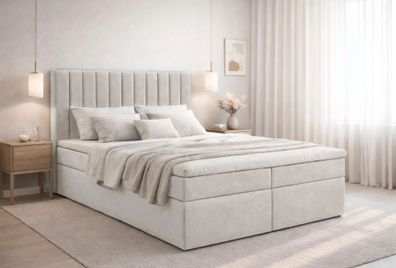 AX LIVING Boxspringbett Bursa 140x200 Beige mit Topper Bettkasten Komfortbett