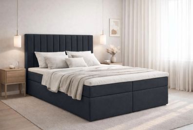 AX LIVING Boxspringbett Bursa 140x200 Schwarz mit Topper Bettkasten Komfortbett